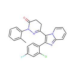 Cc1ccccc1N1N=C(c2c(-c3ccc(F)cc3Cl)nc3ccccn23)CCC1=O ZINC000013493052