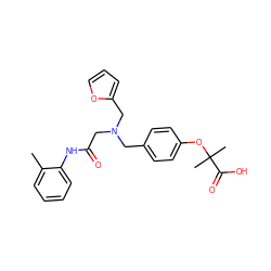 Cc1ccccc1NC(=O)CN(Cc1ccc(OC(C)(C)C(=O)O)cc1)Cc1ccco1 ZINC000049036503