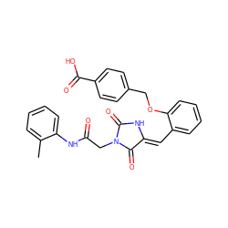 Cc1ccccc1NC(=O)CN1C(=O)N/C(=C\c2ccccc2OCc2ccc(C(=O)O)cc2)C1=O ZINC000015880081