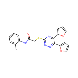 Cc1ccccc1NC(=O)CSc1nnc(-c2ccco2)c(-c2ccco2)n1 ZINC000000894247