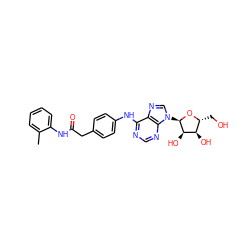 Cc1ccccc1NC(=O)Cc1ccc(Nc2ncnc3c2ncn3[C@H]2O[C@H](CO)[C@@H](O)[C@H]2O)cc1 ZINC000049112859