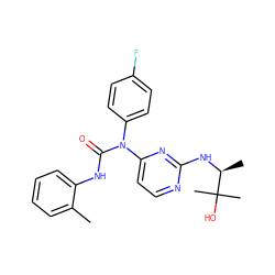 Cc1ccccc1NC(=O)N(c1ccc(F)cc1)c1ccnc(N[C@@H](C)C(C)(C)O)n1 ZINC000035919745