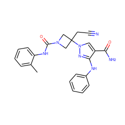 Cc1ccccc1NC(=O)N1CC(CC#N)(n2cc(C(N)=O)c(Nc3ccccc3)n2)C1 ZINC000222088927