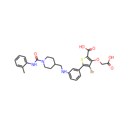 Cc1ccccc1NC(=O)N1CCC(CNc2cccc(-c3sc(C(=O)O)c(OCC(=O)O)c3Br)c2)CC1 ZINC000028711566