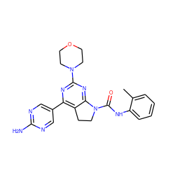 Cc1ccccc1NC(=O)N1CCc2c(-c3cnc(N)nc3)nc(N3CCOCC3)nc21 ZINC000118760286