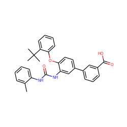 Cc1ccccc1NC(=O)Nc1cc(-c2cccc(C(=O)O)c2)ccc1Oc1ccccc1C(C)(C)C ZINC001772598851