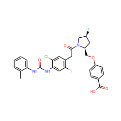 Cc1ccccc1NC(=O)Nc1cc(F)c(CC(=O)N2C[C@@H](F)C[C@H]2COc2ccc(C(=O)O)cc2)cc1Cl ZINC000044352544