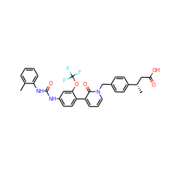 Cc1ccccc1NC(=O)Nc1ccc(-c2cccn(Cc3ccc([C@@H](C)CC(=O)O)cc3)c2=O)c(OC(F)(F)F)c1 ZINC000043552631