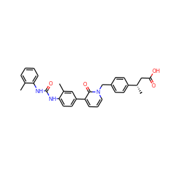 Cc1ccccc1NC(=O)Nc1ccc(-c2cccn(Cc3ccc([C@@H](C)CC(=O)O)cc3)c2=O)cc1C ZINC000014963357