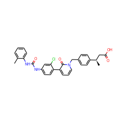 Cc1ccccc1NC(=O)Nc1ccc(-c2cccn(Cc3ccc([C@H](C)CC(=O)O)cc3)c2=O)c(Cl)c1 ZINC000014963331