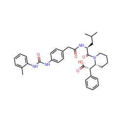 Cc1ccccc1NC(=O)Nc1ccc(CC(=O)N[C@@H](CC(C)C)C(=O)N2CCCC[C@@H]2[C@@H](C(=O)O)c2ccccc2)cc1 ZINC000026823026