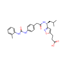 Cc1ccccc1NC(=O)Nc1ccc(CC(=O)N[C@@H](CC(C)C)c2cc(CCC(=O)O)on2)cc1 ZINC000003982739