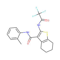 Cc1ccccc1NC(=O)c1c(NC(=O)C(F)(F)F)sc2c1CCCC2 ZINC000004150889