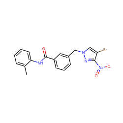 Cc1ccccc1NC(=O)c1cccc(Cn2cc(Br)c([N+](=O)[O-])n2)c1 ZINC000002762961