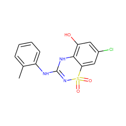 Cc1ccccc1NC1=NS(=O)(=O)c2cc(Cl)cc(O)c2N1 ZINC000028822701