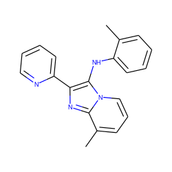 Cc1ccccc1Nc1c(-c2ccccn2)nc2c(C)cccn12 ZINC000000427536