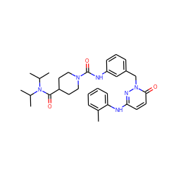 Cc1ccccc1Nc1ccc(=O)n(Cc2cccc(NC(=O)N3CCC(C(=O)N(C(C)C)C(C)C)CC3)c2)n1 ZINC000096909772