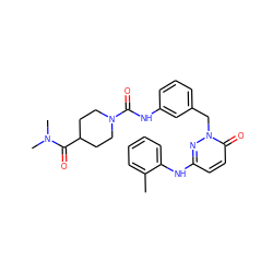 Cc1ccccc1Nc1ccc(=O)n(Cc2cccc(NC(=O)N3CCC(C(=O)N(C)C)CC3)c2)n1 ZINC000096909769