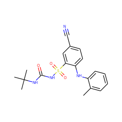 Cc1ccccc1Nc1ccc(C#N)cc1S(=O)(=O)NC(=O)NC(C)(C)C ZINC000096272703