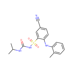 Cc1ccccc1Nc1ccc(C#N)cc1S(=O)(=O)NC(=O)NC(C)C ZINC000096272704