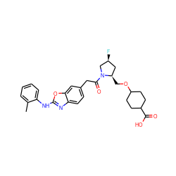 Cc1ccccc1Nc1nc2ccc(CC(=O)N3C[C@@H](F)C[C@H]3COC3CCC(C(=O)O)CC3)cc2o1 ZINC000040401111