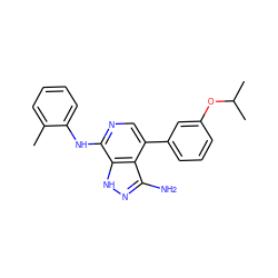 Cc1ccccc1Nc1ncc(-c2cccc(OC(C)C)c2)c2c(N)n[nH]c12 ZINC000198289994