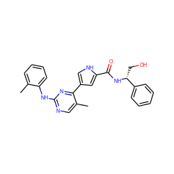 Cc1ccccc1Nc1ncc(C)c(-c2c[nH]c(C(=O)N[C@H](CO)c3ccccc3)c2)n1 ZINC000045318107