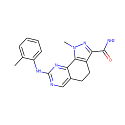 Cc1ccccc1Nc1ncc2c(n1)-c1c(c(C(N)=O)nn1C)CC2 ZINC000049072889