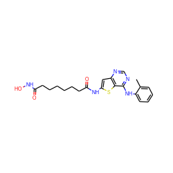 Cc1ccccc1Nc1ncnc2cc(NC(=O)CCCCCCC(=O)NO)sc12 ZINC001772628352