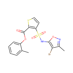 Cc1ccccc1OC(=O)c1sccc1S(=O)(=O)Nc1onc(C)c1Br ZINC000026183551