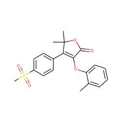 Cc1ccccc1OC1=C(c2ccc(S(C)(=O)=O)cc2)C(C)(C)OC1=O ZINC000026956537