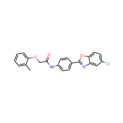 Cc1ccccc1OCC(=O)Nc1ccc(-c2nc3cc(Cl)ccc3o2)cc1 ZINC000001216513