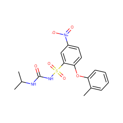 Cc1ccccc1Oc1ccc([N+](=O)[O-])cc1S(=O)(=O)NC(=O)NC(C)C ZINC000028710452