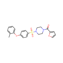 Cc1ccccc1Oc1ccc(S(=O)(=O)N2CCN(C(=O)c3ccco3)CC2)cc1 ZINC000001100386