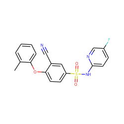 Cc1ccccc1Oc1ccc(S(=O)(=O)Nc2ccc(F)cn2)cc1C#N ZINC000473200959