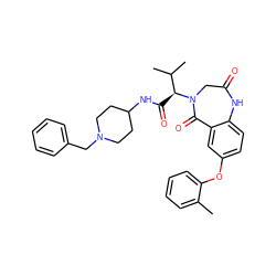 Cc1ccccc1Oc1ccc2c(c1)C(=O)N([C@@H](C(=O)NC1CCN(Cc3ccccc3)CC1)C(C)C)CC(=O)N2 ZINC000084617417