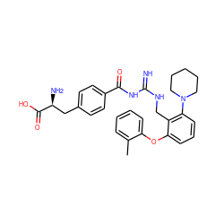 Cc1ccccc1Oc1cccc(N2CCCCC2)c1CNC(=N)NC(=O)c1ccc(C[C@H](N)C(=O)O)cc1 ZINC000653843509