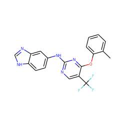 Cc1ccccc1Oc1nc(Nc2ccc3[nH]cnc3c2)ncc1C(F)(F)F ZINC000028523711