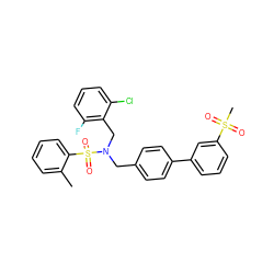 Cc1ccccc1S(=O)(=O)N(Cc1ccc(-c2cccc(S(C)(=O)=O)c2)cc1)Cc1c(F)cccc1Cl ZINC000049781156