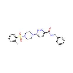 Cc1ccccc1S(=O)(=O)N1CCN(c2ccc(C(=O)NCc3ccccc3)nn2)CC1 ZINC001772645790