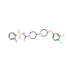 Cc1ccccc1S(=O)(=O)NC(=O)N1CCC(N2CCC(Oc3ccc(Cl)c(Cl)c3)CC2)CC1 ZINC000095553848