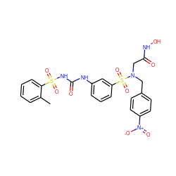 Cc1ccccc1S(=O)(=O)NC(=O)Nc1cccc(S(=O)(=O)N(CC(=O)NO)Cc2ccc([N+](=O)[O-])cc2)c1 ZINC000029489936