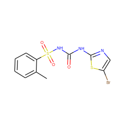 Cc1ccccc1S(=O)(=O)NC(=O)Nc1ncc(Br)s1 ZINC000045390035