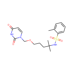 Cc1ccccc1S(=O)(=O)NC(C)(C)CCCOCn1ccc(=O)[nH]c1=O ZINC000116101248