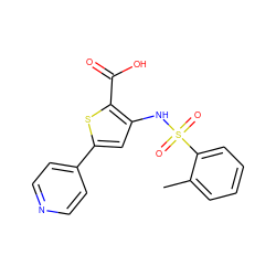 Cc1ccccc1S(=O)(=O)Nc1cc(-c2ccncc2)sc1C(=O)O ZINC000028397833