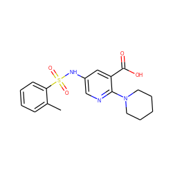 Cc1ccccc1S(=O)(=O)Nc1cnc(N2CCCCC2)c(C(=O)O)c1 ZINC000299856116