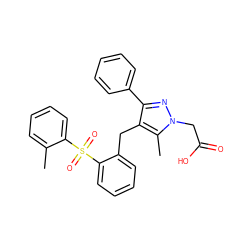 Cc1ccccc1S(=O)(=O)c1ccccc1Cc1c(-c2ccccc2)nn(CC(=O)O)c1C ZINC000103237941