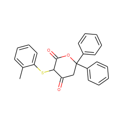 Cc1ccccc1SC1C(=O)CC(c2ccccc2)(c2ccccc2)OC1=O ZINC000006523283