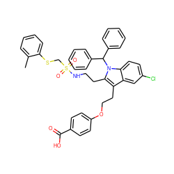 Cc1ccccc1SCS(=O)(=O)NCCc1c(CCOc2ccc(C(=O)O)cc2)c2cc(Cl)ccc2n1C(c1ccccc1)c1ccccc1 ZINC000049833192