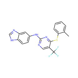 Cc1ccccc1Sc1nc(Nc2ccc3[nH]cnc3c2)ncc1C(F)(F)F ZINC000028523311